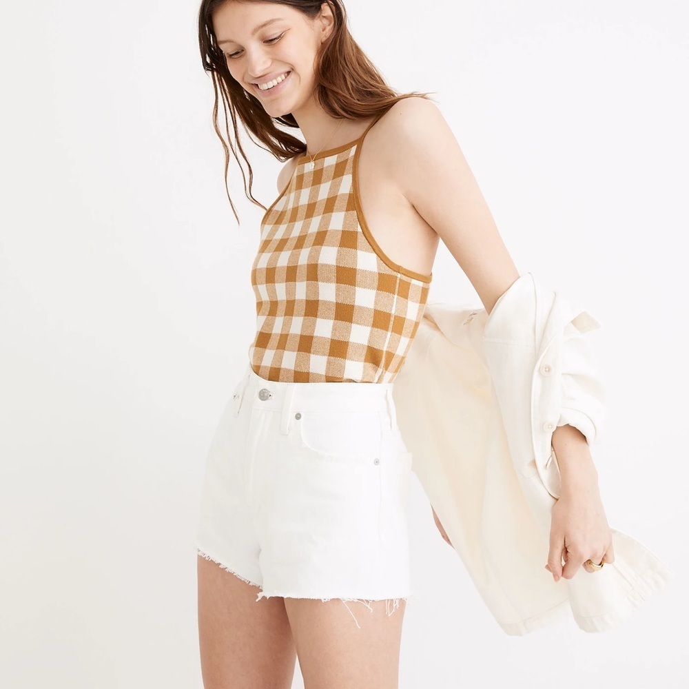 Madewell Tan and White Checkered Tank Top